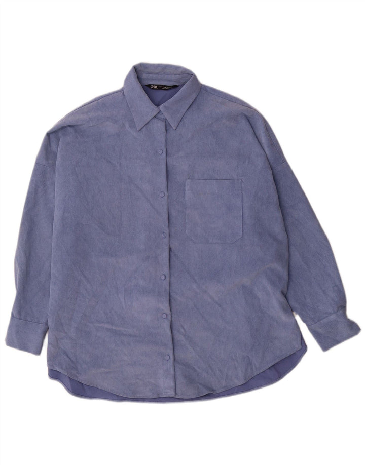 Zara Damen-Overshirt, übergroßes Hemd, UK 14, mittelblaues Polyester
