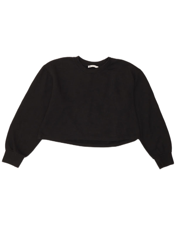 Zara Damen Crop Loose Fit Top Langarm UK 14 Large Schwarz