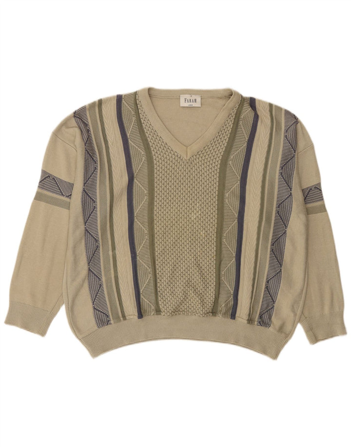 Farah Herren-Pullover mit V-Ausschnitt, groß, grünes geometrisches Acryl