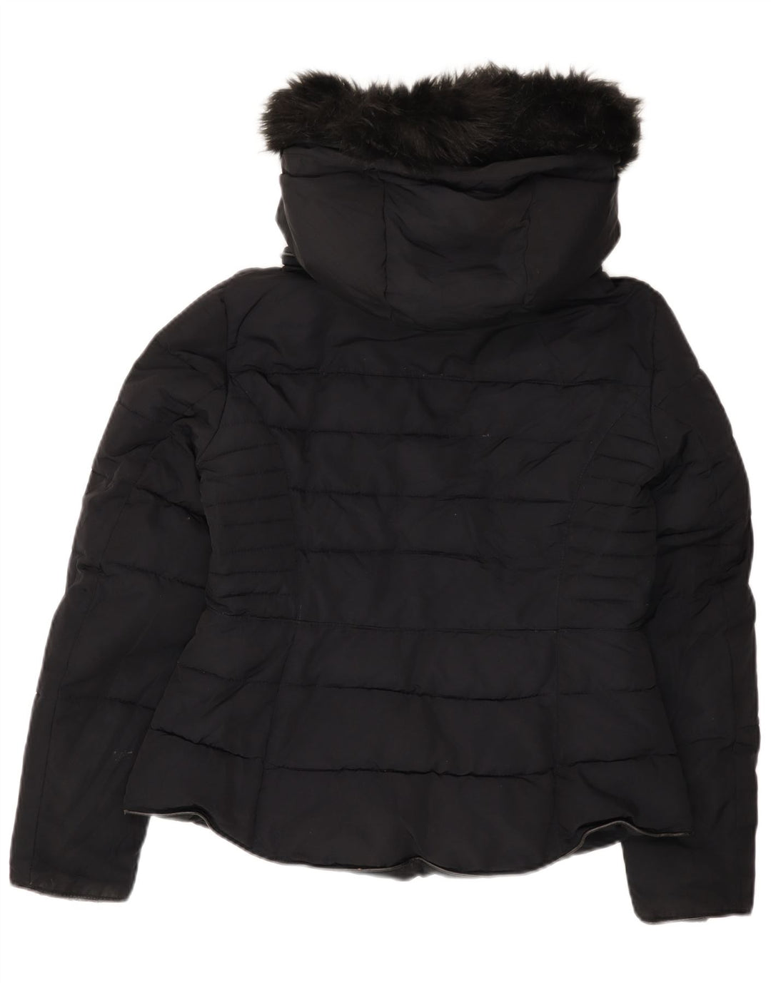 Zara Damen Crop Hooded Wattierte Jacke UK 16 Large Schwarz Polyester