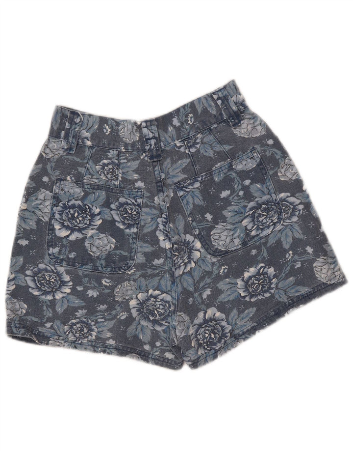 VINTAGE Jeansshorts für Mädchen mit hoher Taille, 9–10 Jahre, W26, Marineblau mit Blumenmuster