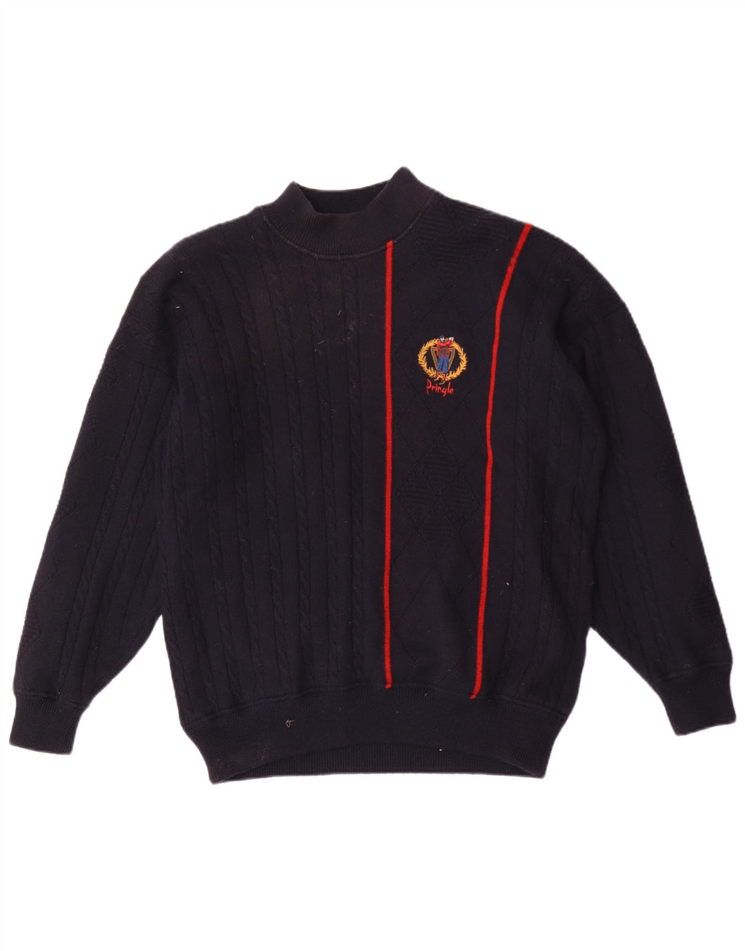 Pringle Herren-Pullover mit Rollkragen, groß, marineblau, gestreift, Wolle