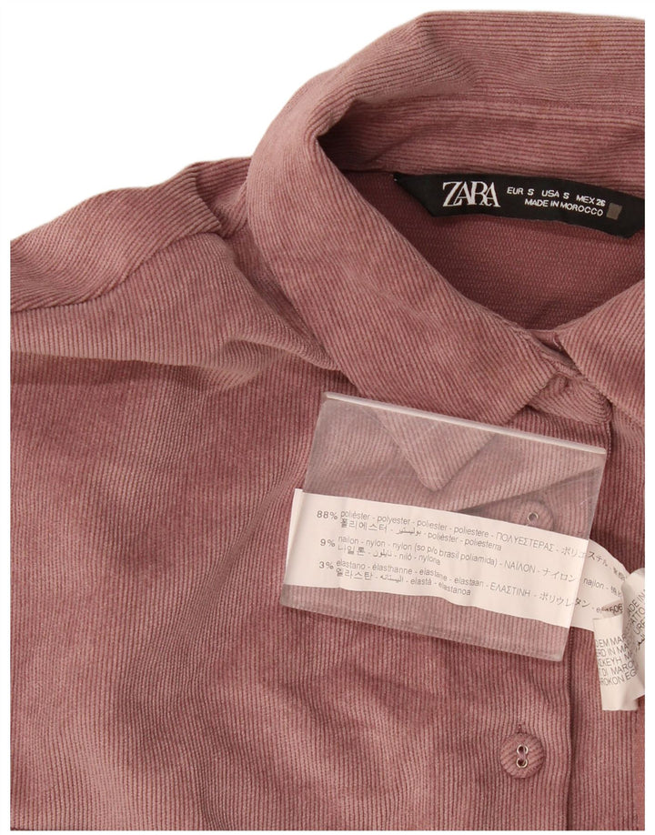 Zara Damen Übergroßes Cordhemd UK 10 Small Pink Polyester