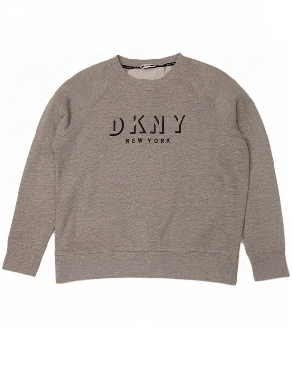 Dkny Womens Graphic Sweatshirt Pullover UK 14 Mittelgraue Baumwolle
