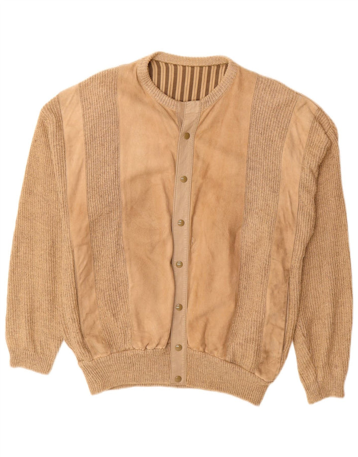 Vintage Herren Wildleder Bomberjacke UK 38 Mittelbeige gestreiftes Leder