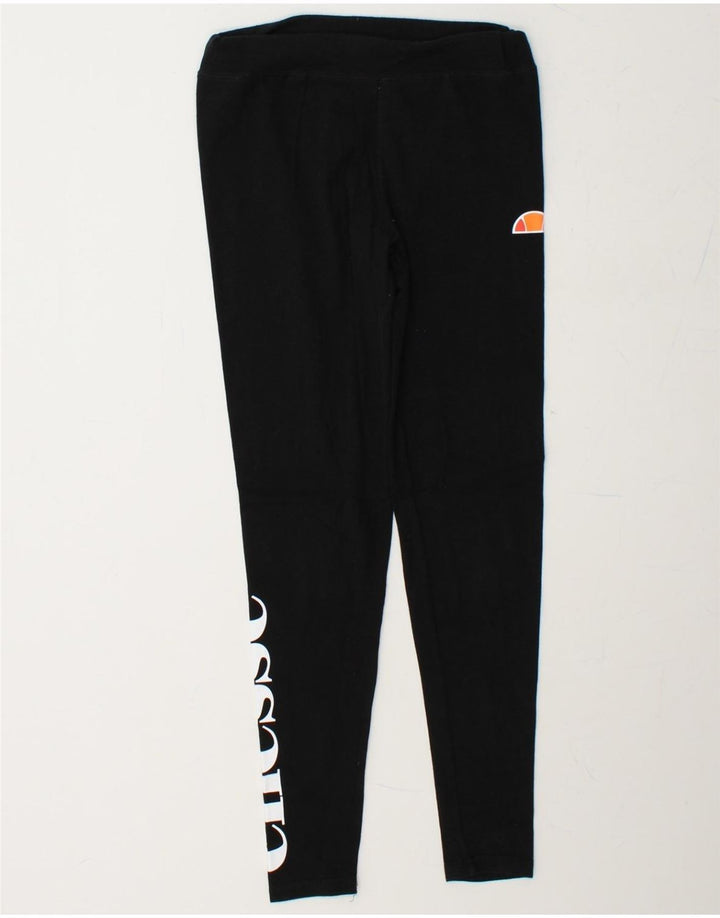 ELLESSE Womens Graphic Leggings UK 10 Small Black Vintage Ellesse and Second-Hand Ellesse from Messina Hembry 
