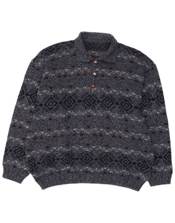Vintage Herren Polo-Halspullover Pullover XL Marineblau Geometrisch