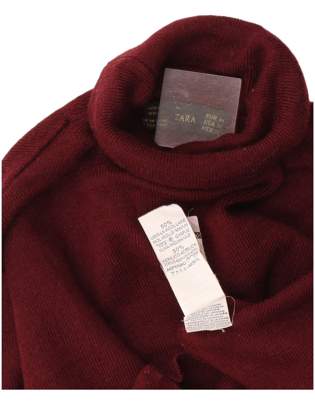 Zara Damen-Pullover mit Rollkragen, UK 12, Wolle in mittlerem Burgunderrot