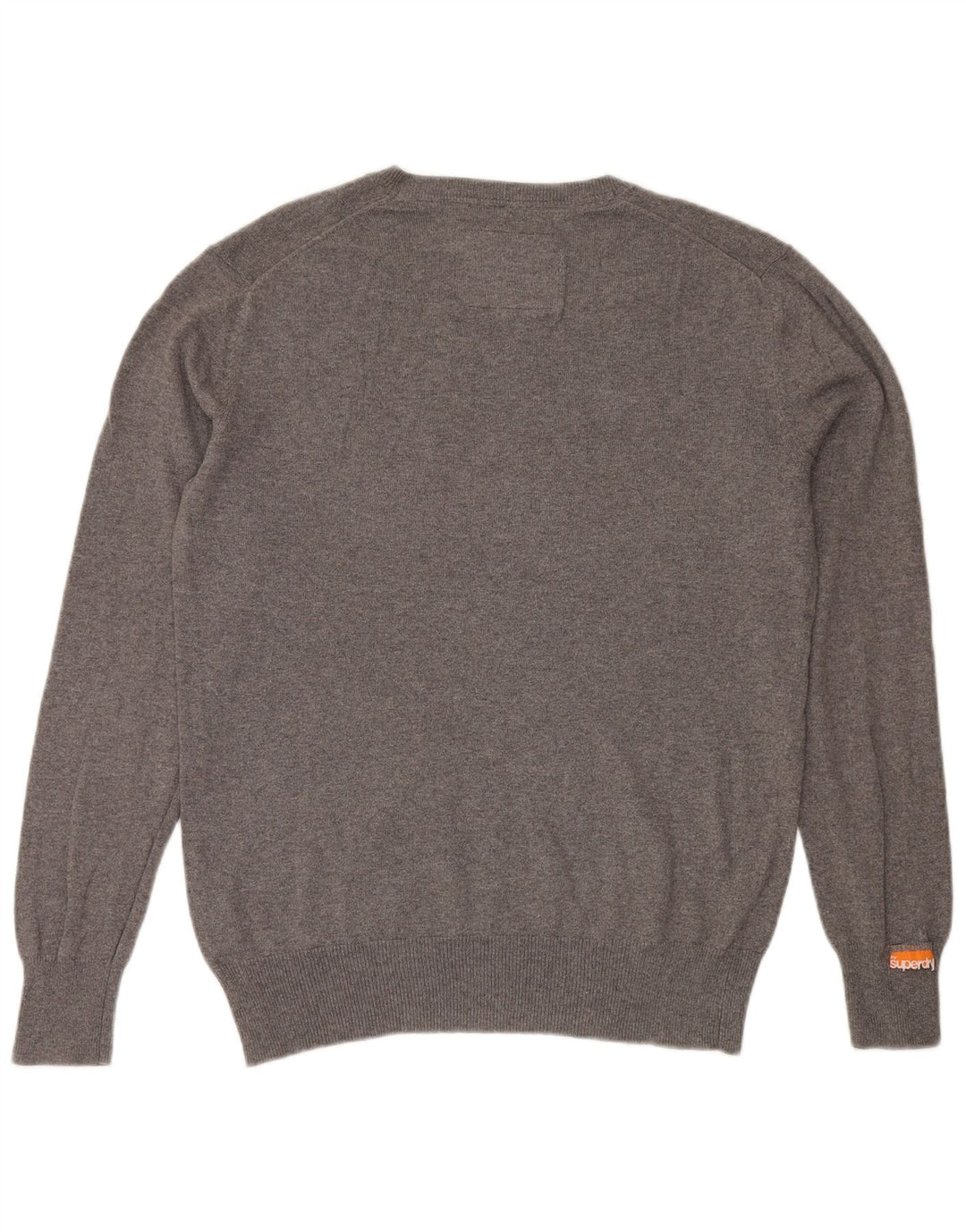 SUPERDRY Herren-Pullover mit V-Ausschnitt, Größe L, aus grauer Baumwolle