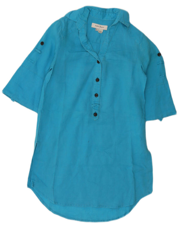 Zara Damen Pullover-Hemdkleid UK 10 Small Blue Ramie