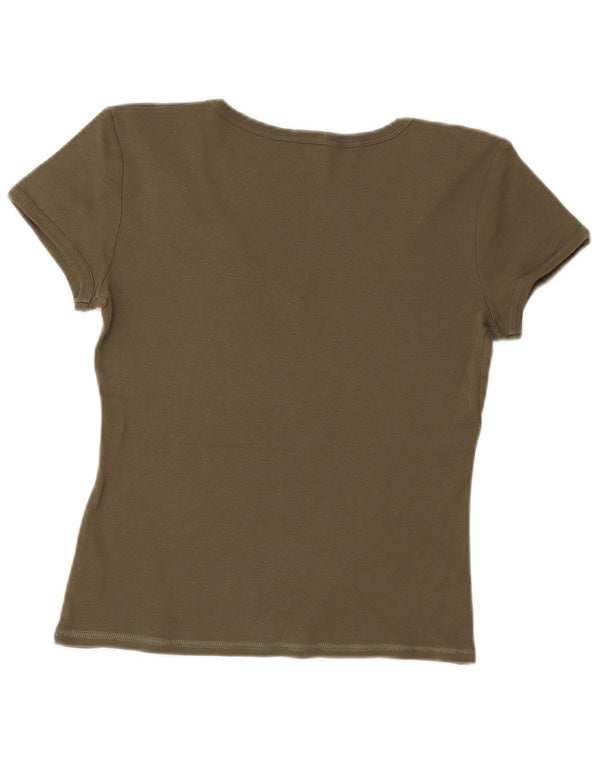 Playlife Damen Crop T-Shirt Top UK 12 Medium Khaki Baumwolle