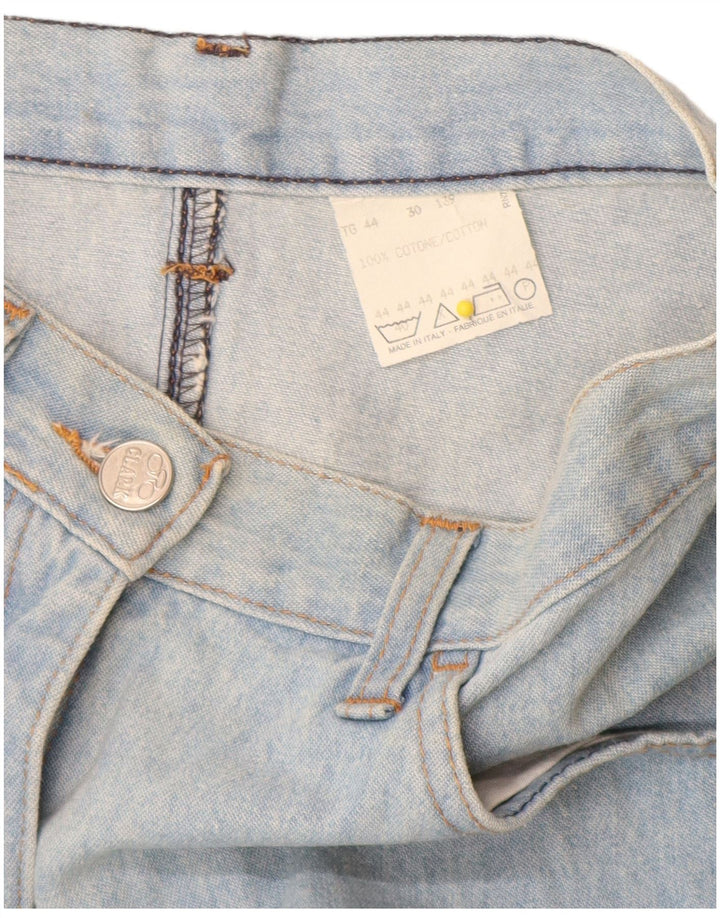 CLARK Damen-Jeansrock mit hoher Taille, Größe 44, mittelgroß, W26, blaue Patchwork-Baumwolle