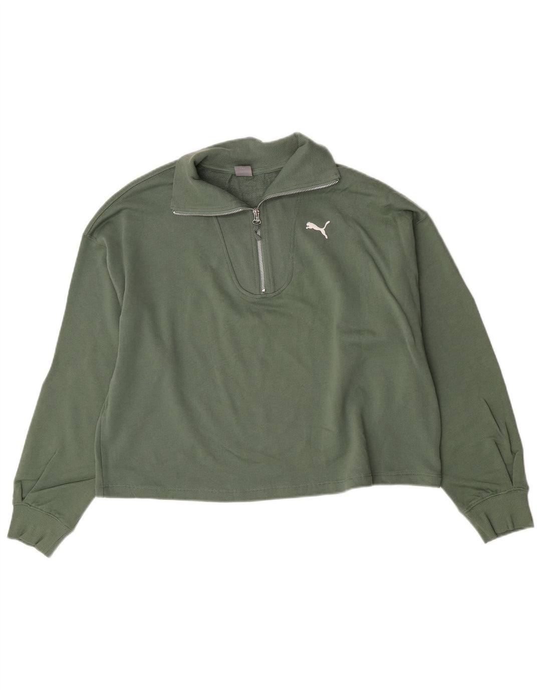 Puma Womens Oversized Crop Zip Neck Sweatshirt Pullover UK 16 Large Grün