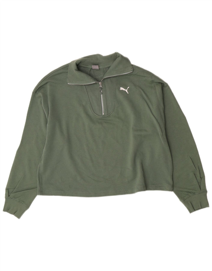 Puma Womens Oversized Crop Zip Neck Sweatshirt Pullover UK 16 Large Grün