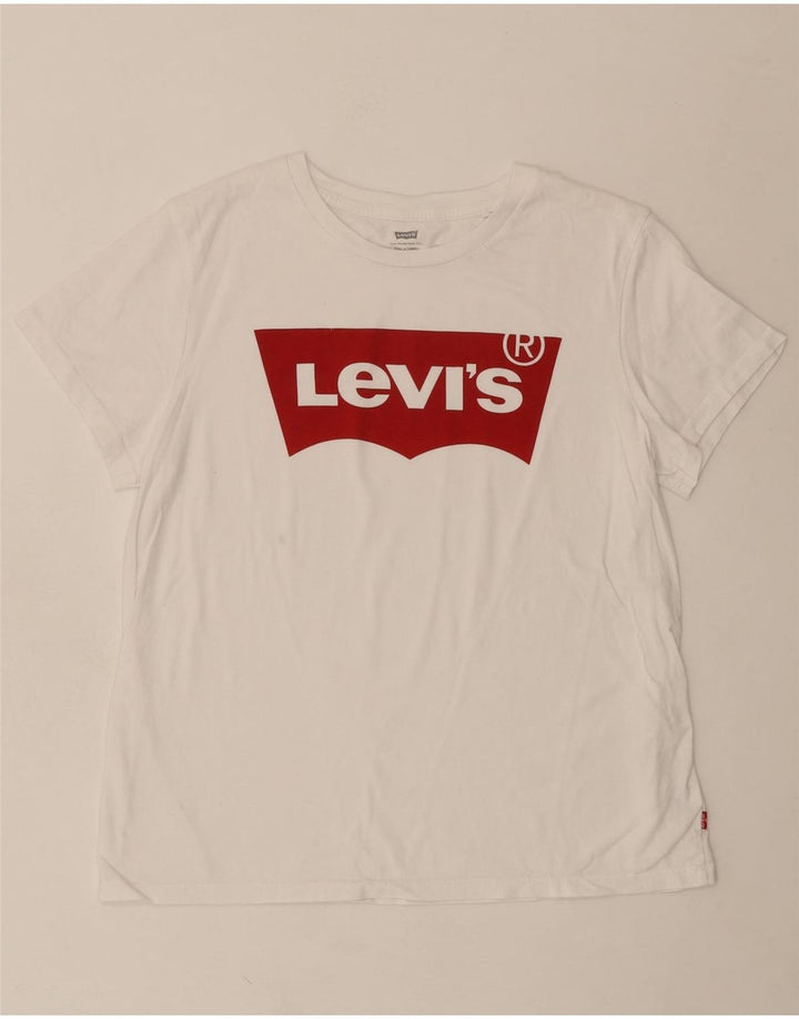 LEVI'S Womens Graphic T-Shirt Top UK 14 Large White Cotton Vintage Levi's and Second-Hand Levi's from Messina Hembry 