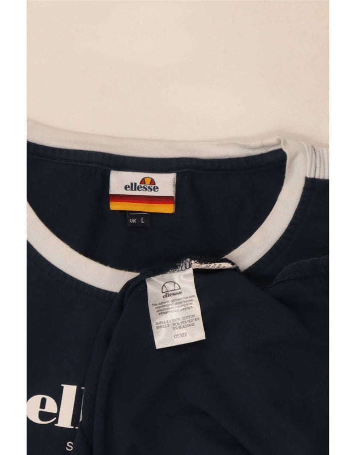 Ellesse Herren-Grafik-Oberteil, langärmelig, groß, marineblau, Farbblock-Baumwolle