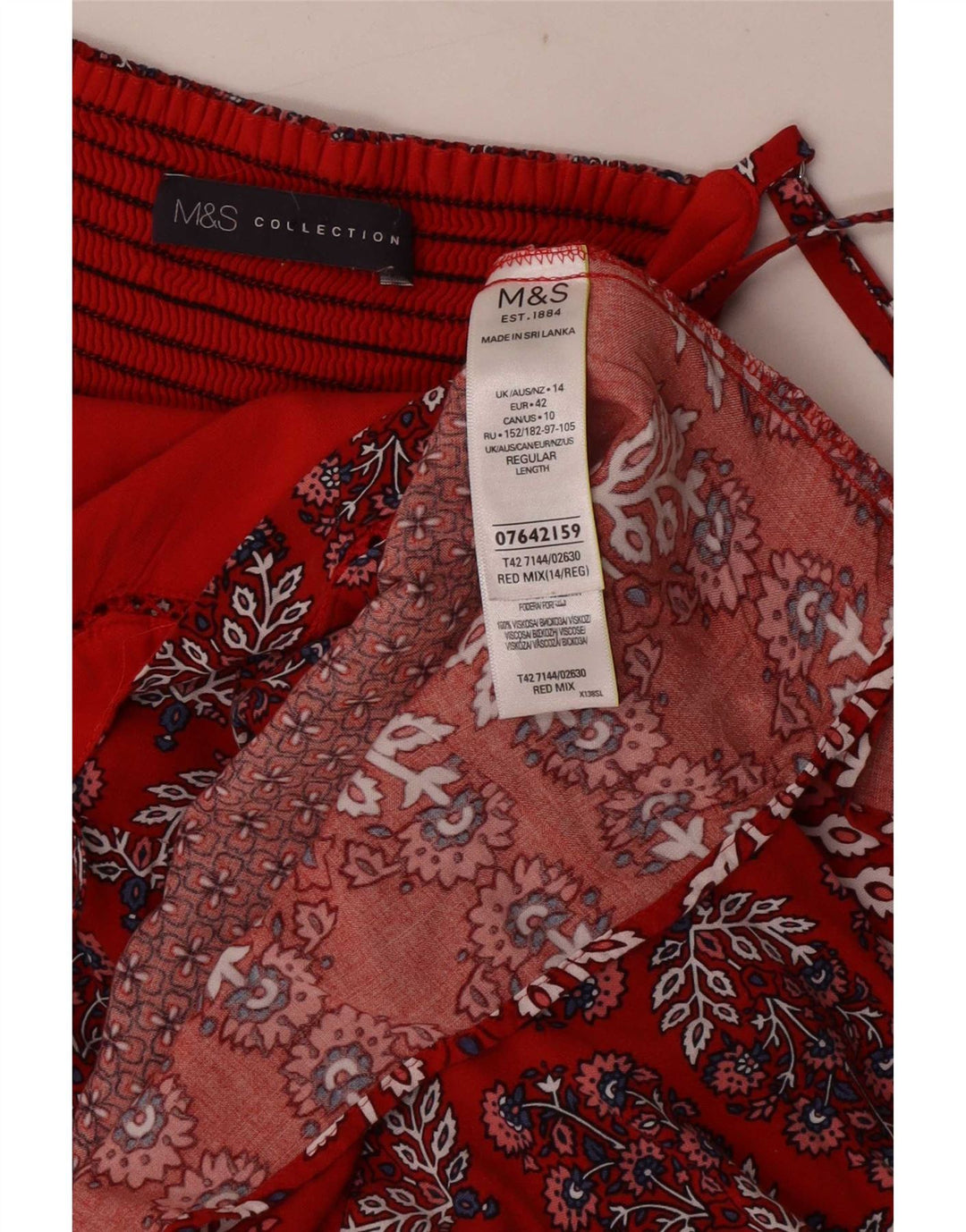 Marks & Spencer Damen-Sommerkleid, UK 14, Mittelrot, Blumen-Viskose