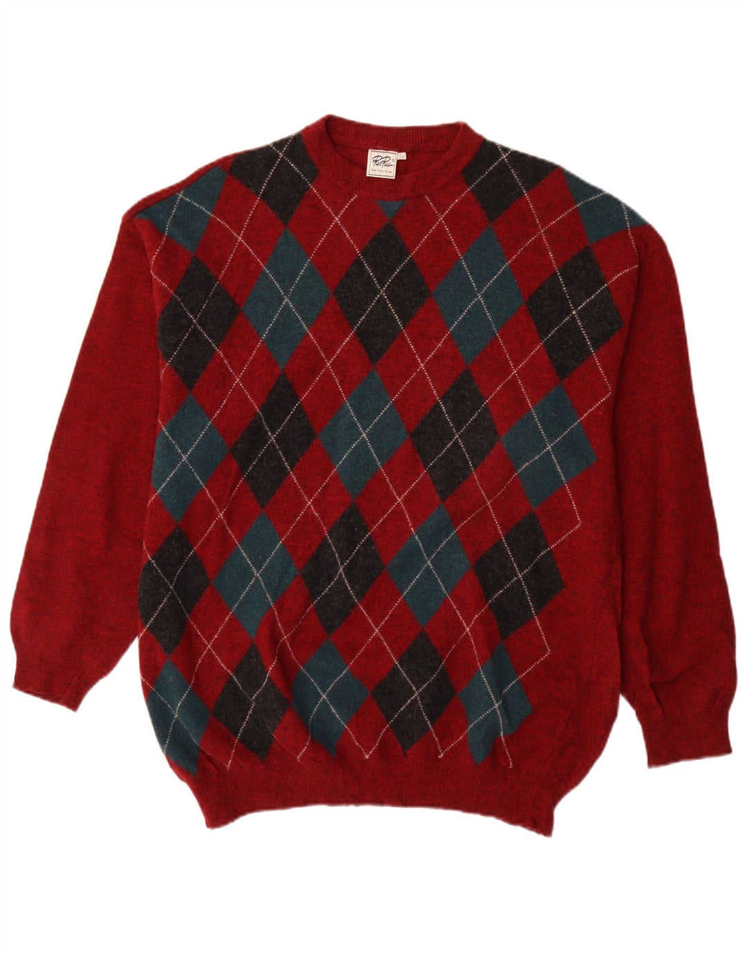 Rian Rucci Herren-Pullover mit Rundhalsausschnitt, Größe 56, XL, Rot Argyle/Diamant