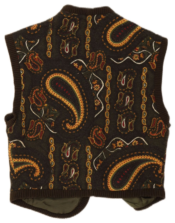 Vintage Damen Crop Weste IT 44 Mittelgrüne Paisley-Wolle