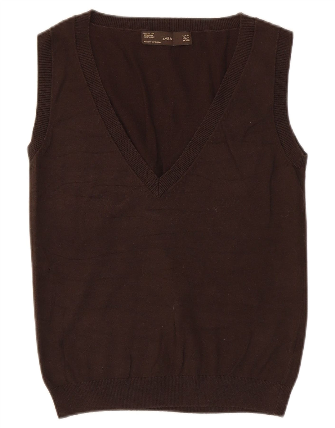 Zara Damen Weste Tank Top UK 12 Mittelbraune Baumwolle
