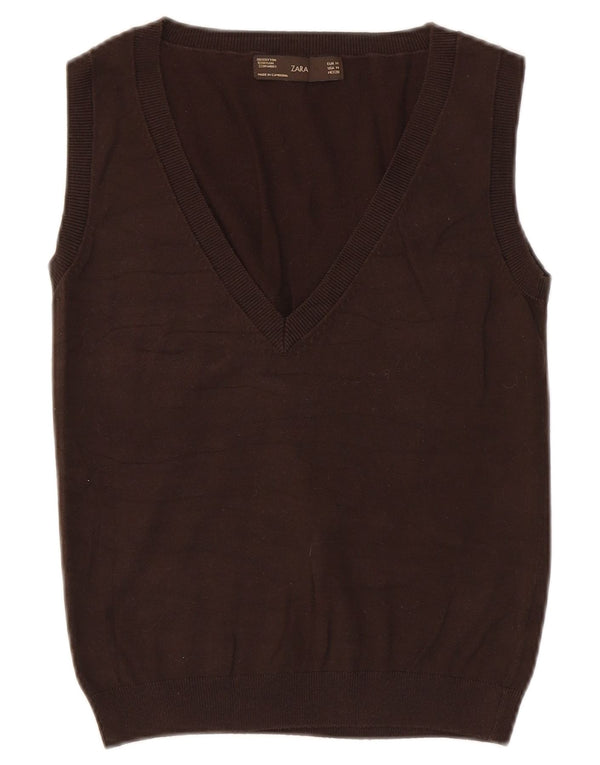 Zara Damen Weste Tank Top UK 12 Mittelbraune Baumwolle
