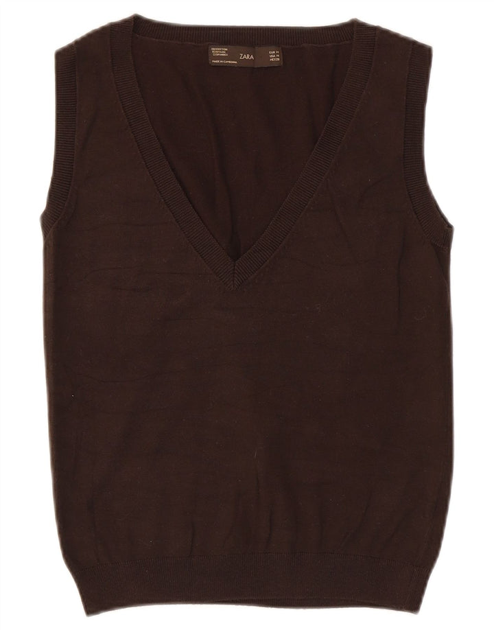 Zara Damen Weste Tank Top UK 12 Mittelbraune Baumwolle