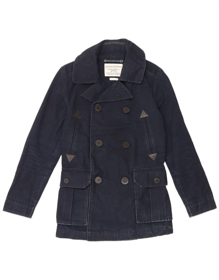 Zara Herren Pea Coat UK 36 Small Marineblaue Baumwolle