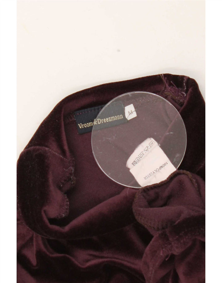 Vintage Damen Velours T-Shirt Top UK 12 Medium Burgund Polyester