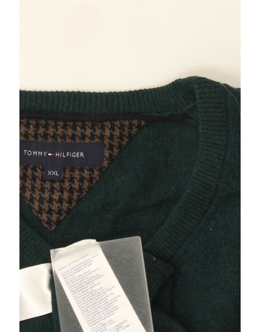 Tommy Hilfiger Herren-Pullover mit V-Ausschnitt, 2XL, grüne Wolle