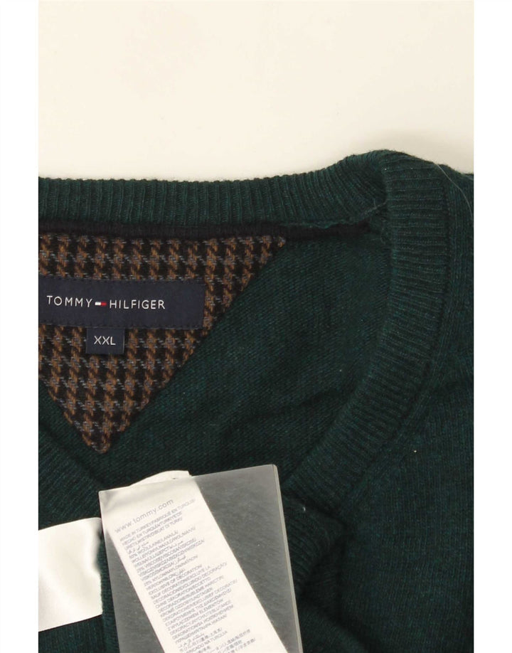 Tommy Hilfiger Herren-Pullover mit V-Ausschnitt, 2XL, grüne Wolle