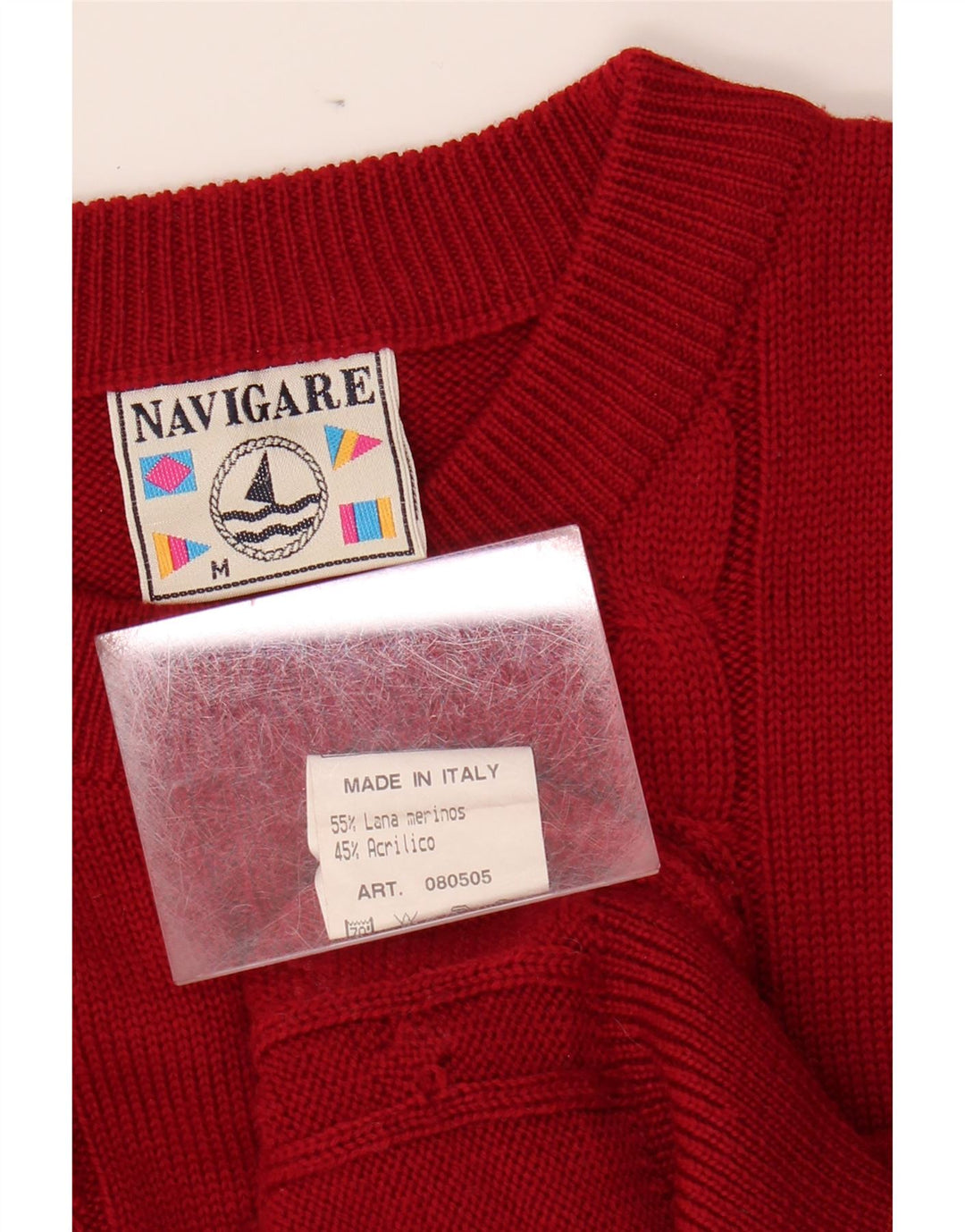 Navigare Herren-Pullover mit Rundhalsausschnitt, mittlerer burgunderroter Wolle