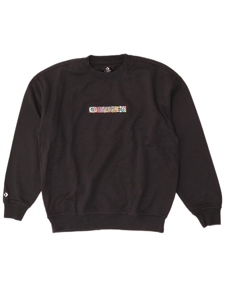 Converse Herren Grafik-Sweatshirt-Pullover aus mittelschwarzer Baumwolle