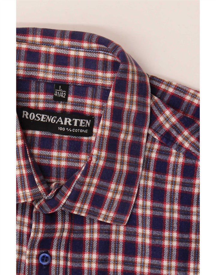 Rosengarten Herren-Flanellhemd, Größe 41/42, groß, blau kariert, Baumwolle