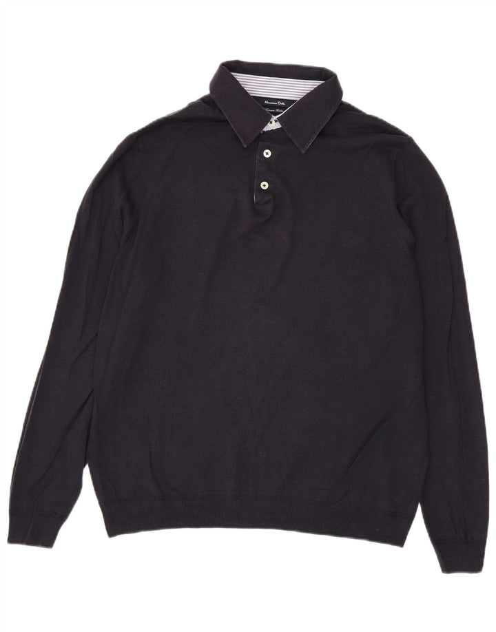 Massimo Dutti Herren-Pullover mit Rollkragen, groß, marineblaues Leinen