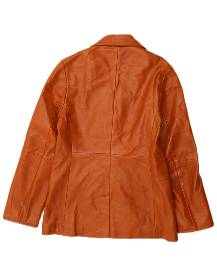 Stefanel Damen-Blazerjacke aus Leder mit 2 Knöpfen, UK 12, mittelbraunes Leder