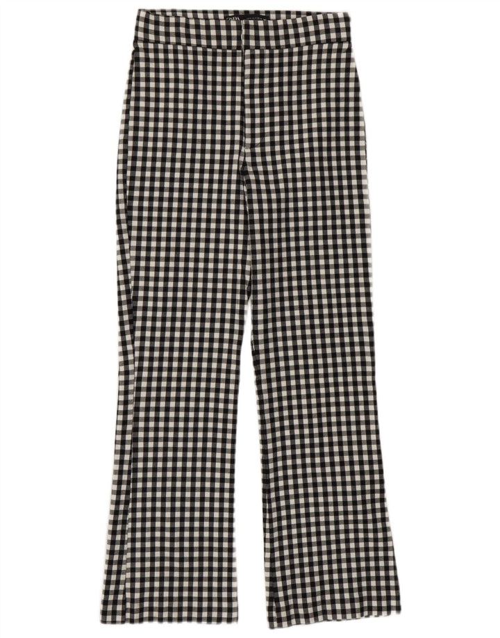 Zara Damen Bootcut Freizeithose Small W26 L25 Schwarz Gingham Viskose