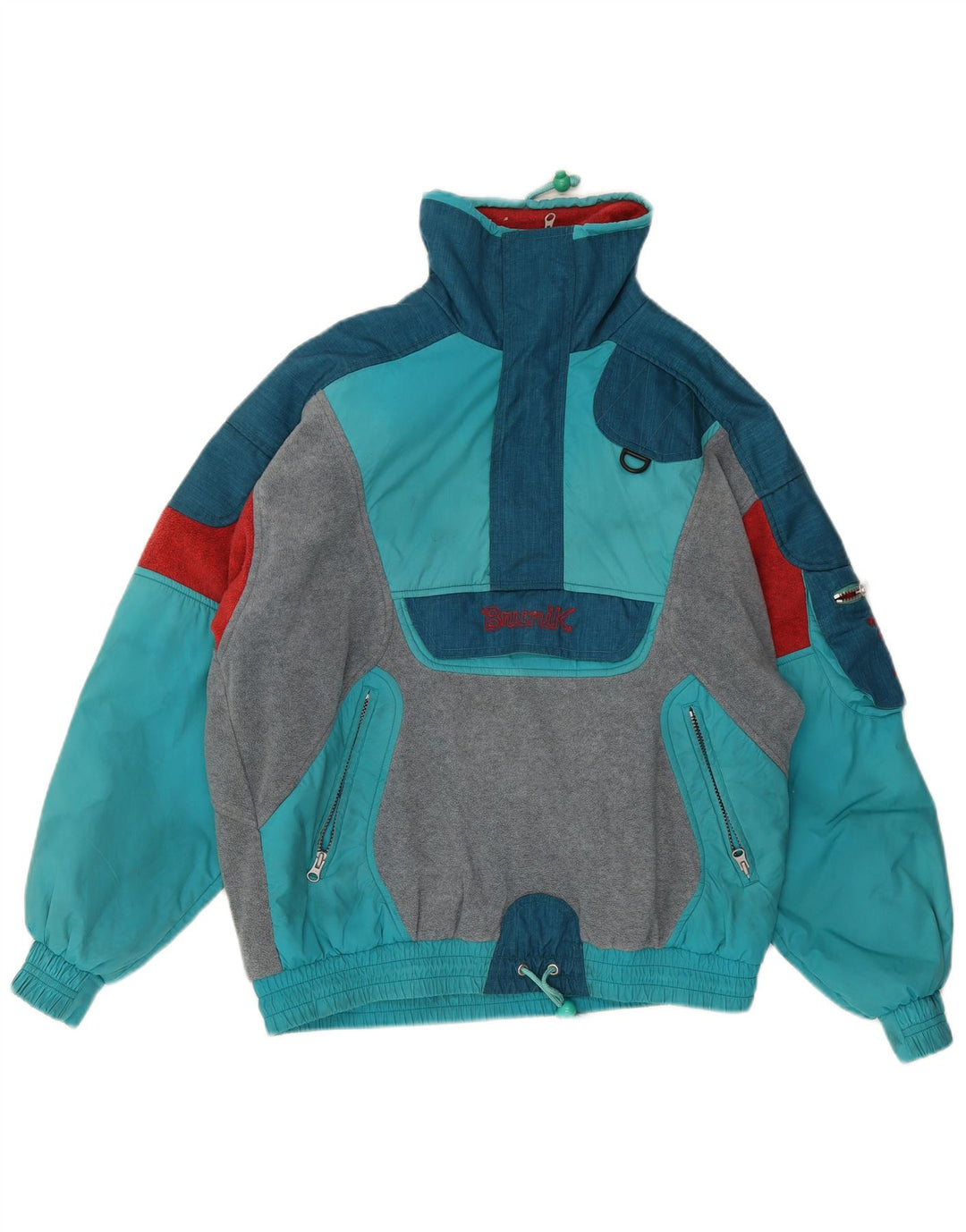 Brunik Herren-Anorak-Fleecejacke, UK 40, großes blaues Farbblock-Polyester