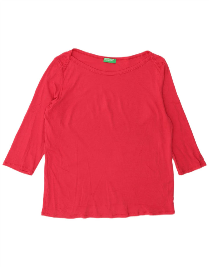 BENETTON Damen Top 3/4 Ärmel UK 14 Large Rot