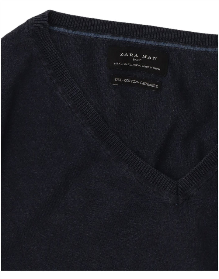 Zara Herren V-Ausschnitt Pullover Pullover XL Marineblau Baumwolle