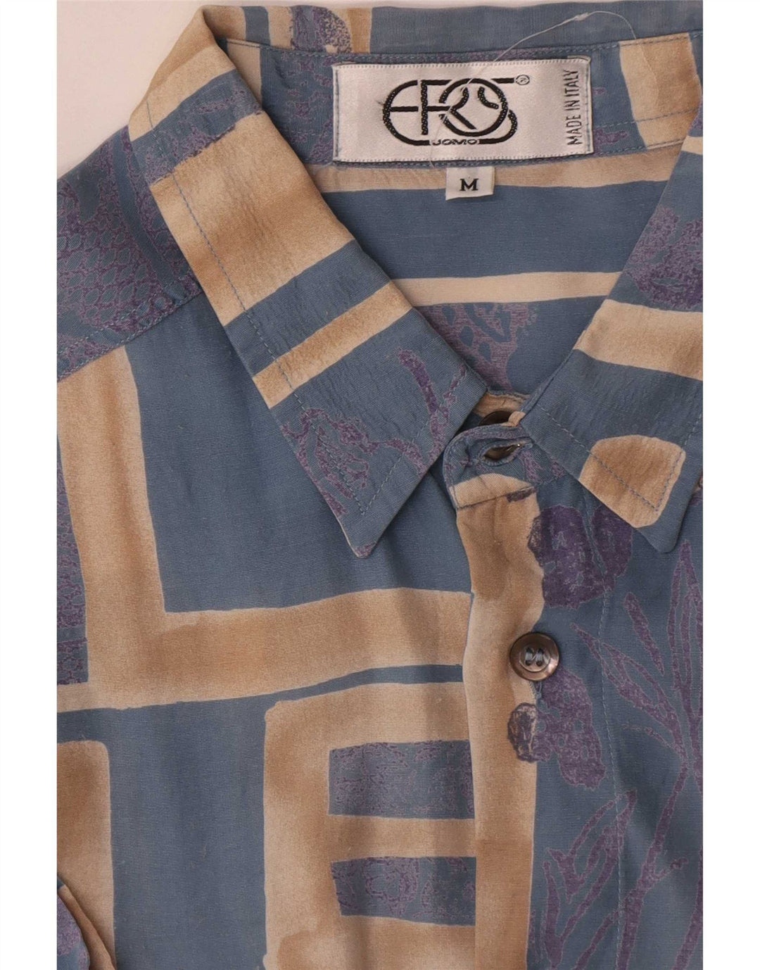 Vintage Herren Kurzarmhemd mittelblaue geometrische Viskose