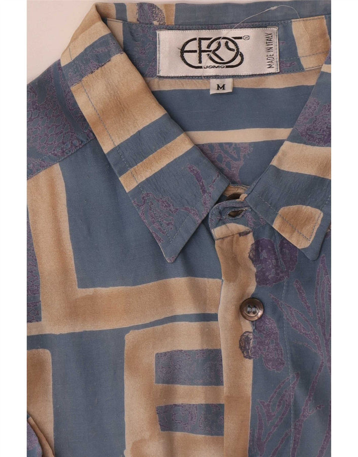 Vintage Herren Kurzarmhemd mittelblaue geometrische Viskose