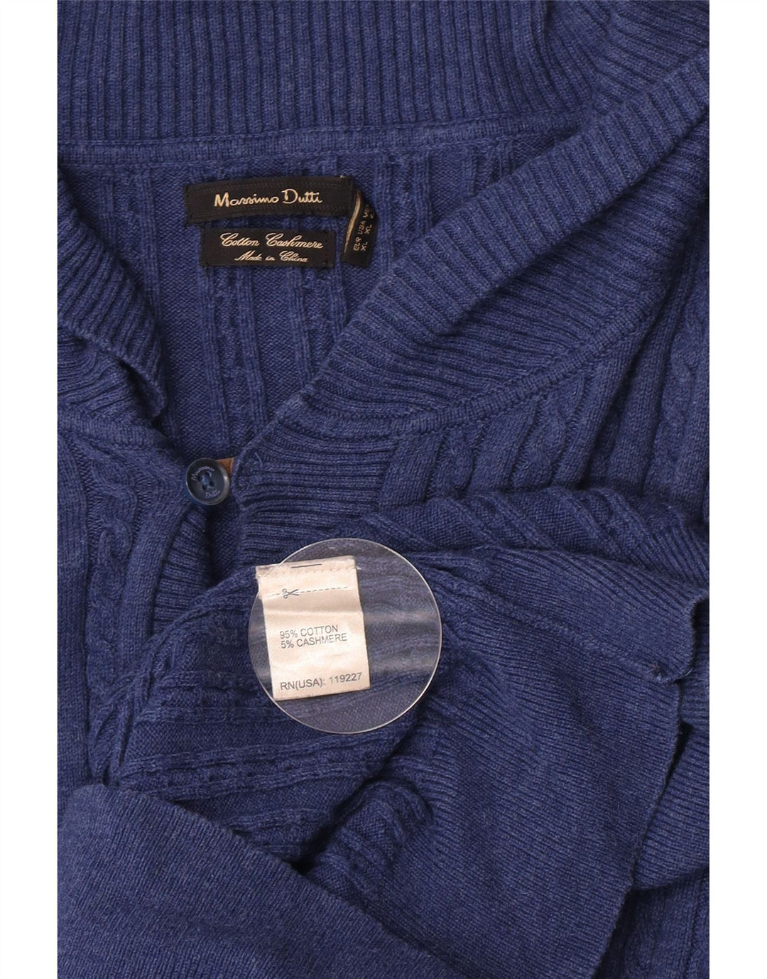 Massimo Dutti Damen-Pullover mit Schalkragen, Gr. 18, XL, blaue Baumwolle