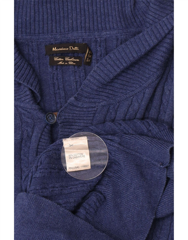 Massimo Dutti Damen-Pullover mit Schalkragen, Gr. 18, XL, blaue Baumwolle