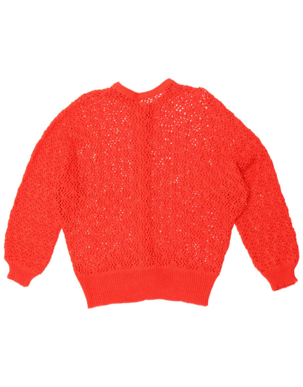 Vintage Damen Häkel-Cardigan-Pullover UK 18 XL Rot geblümt