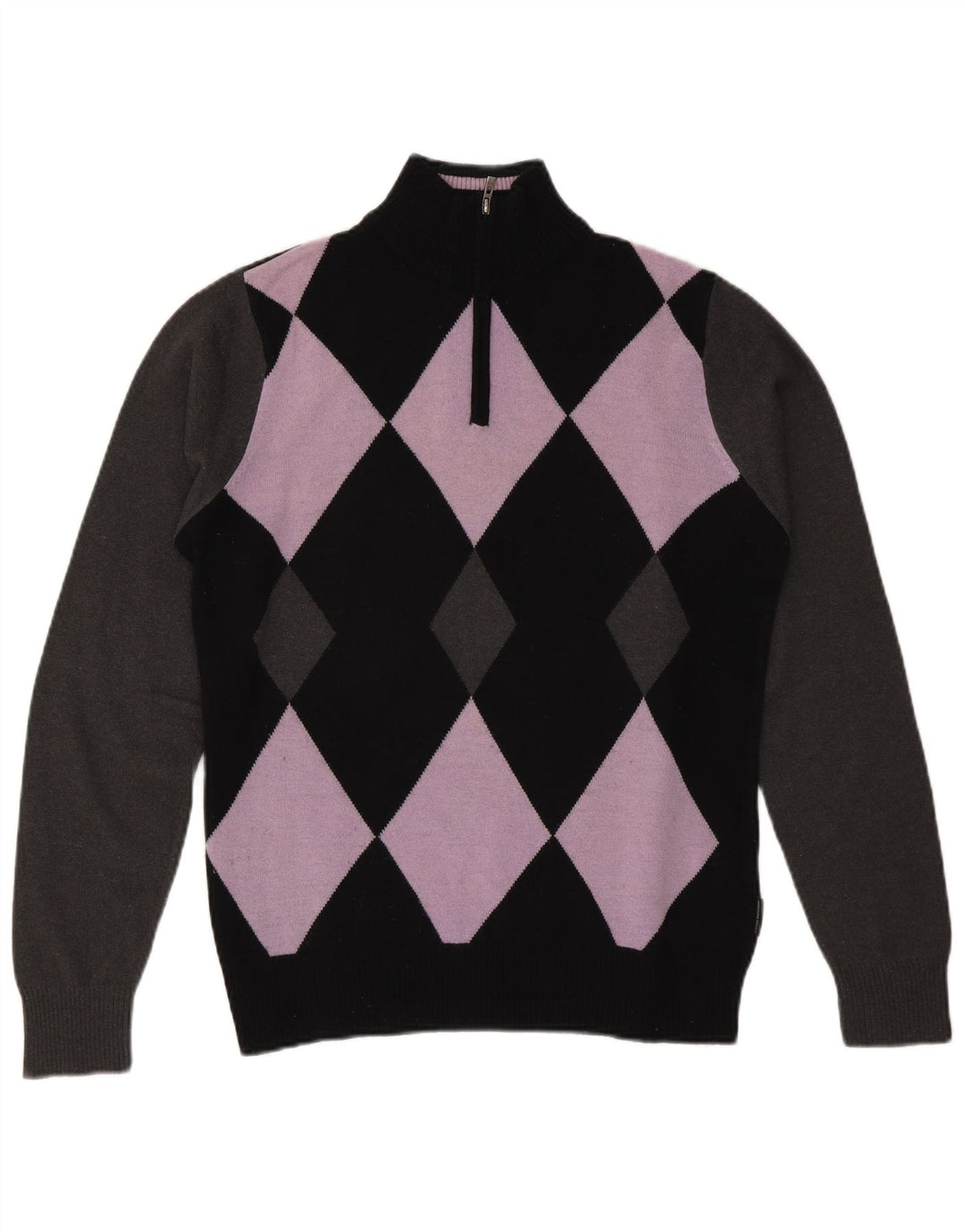Sergio Tacchini Herren-Pullover mit Reißverschluss am Hals, Mittelschwarz, Argyle/Diamant