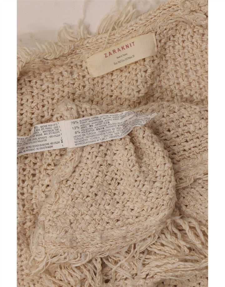 Zara Damen Longline Open Cardigan Pullover UK 14 Mittelbeige Baumwolle