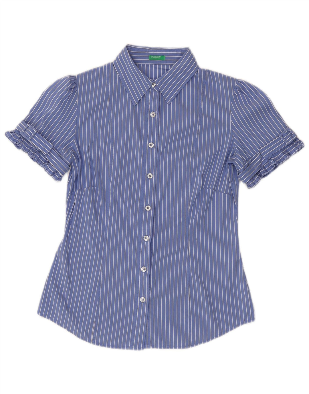 Benetton Damen Kurzarmhemd UK 10 Small Blau gestreift