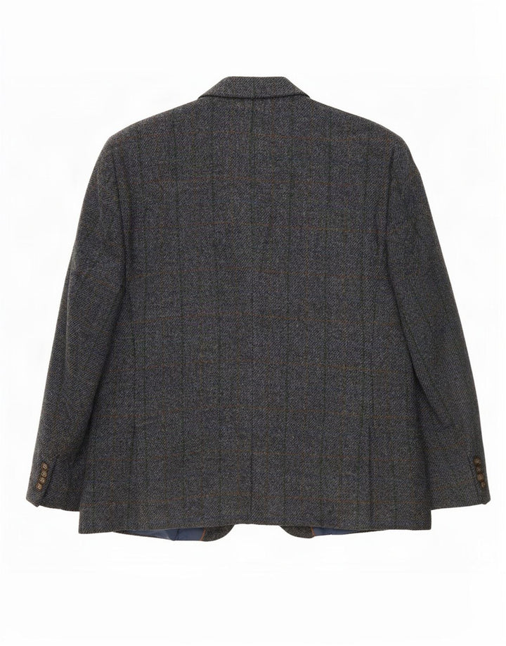 Harris Tweed Herren 2-Knopf-Blazerjacke IT 52 XL grau karierte Wolle