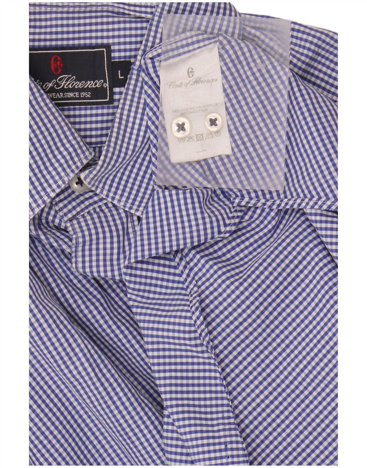 CONTE OF FLORENCE Herrenhemd, groß, blaue Gingham-Baumwolle