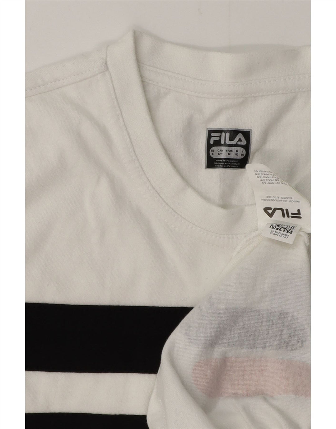 FILA Herren Grafik-T-Shirt-Oberteil aus mittelweiß gestreifter Baumwolle